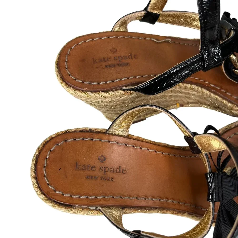 Kate Spade Espadrille Sandals Black 8 Bow Gold Chain